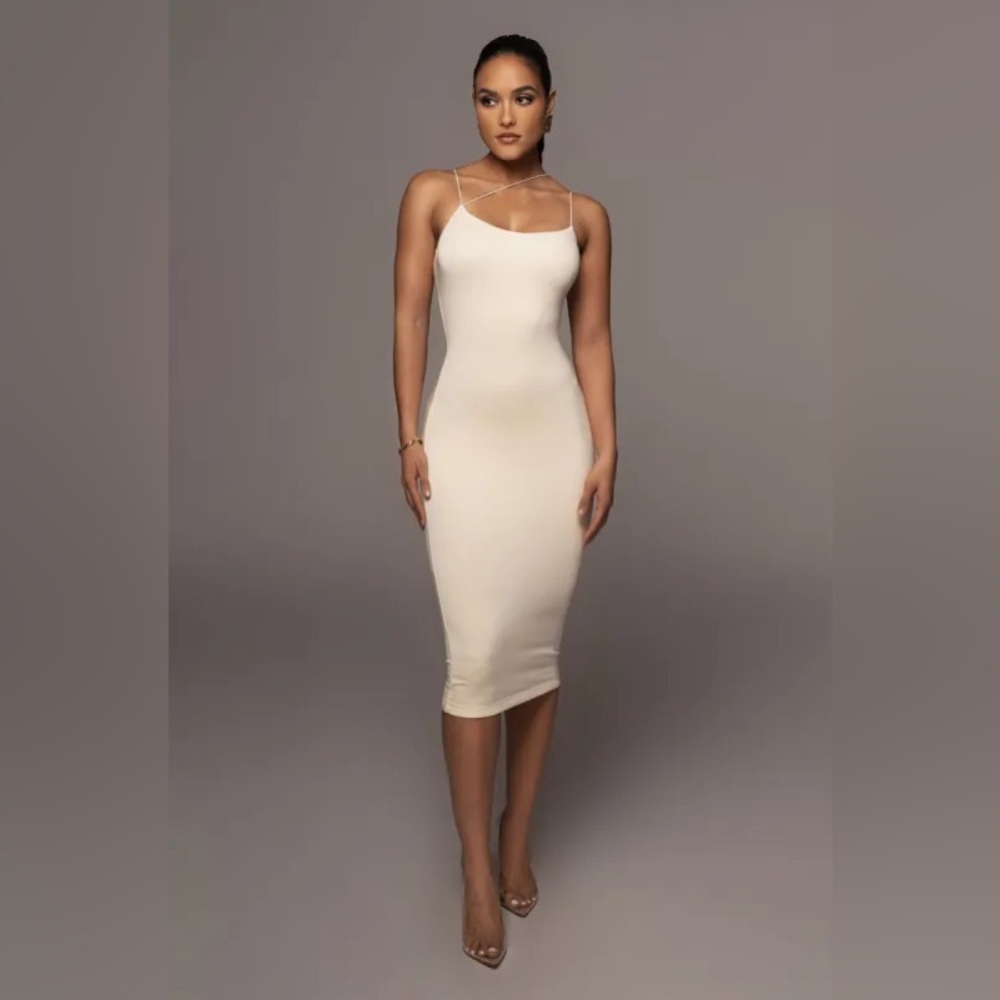 JLUXLABEL Tan Rory Diagonal Strap Dress